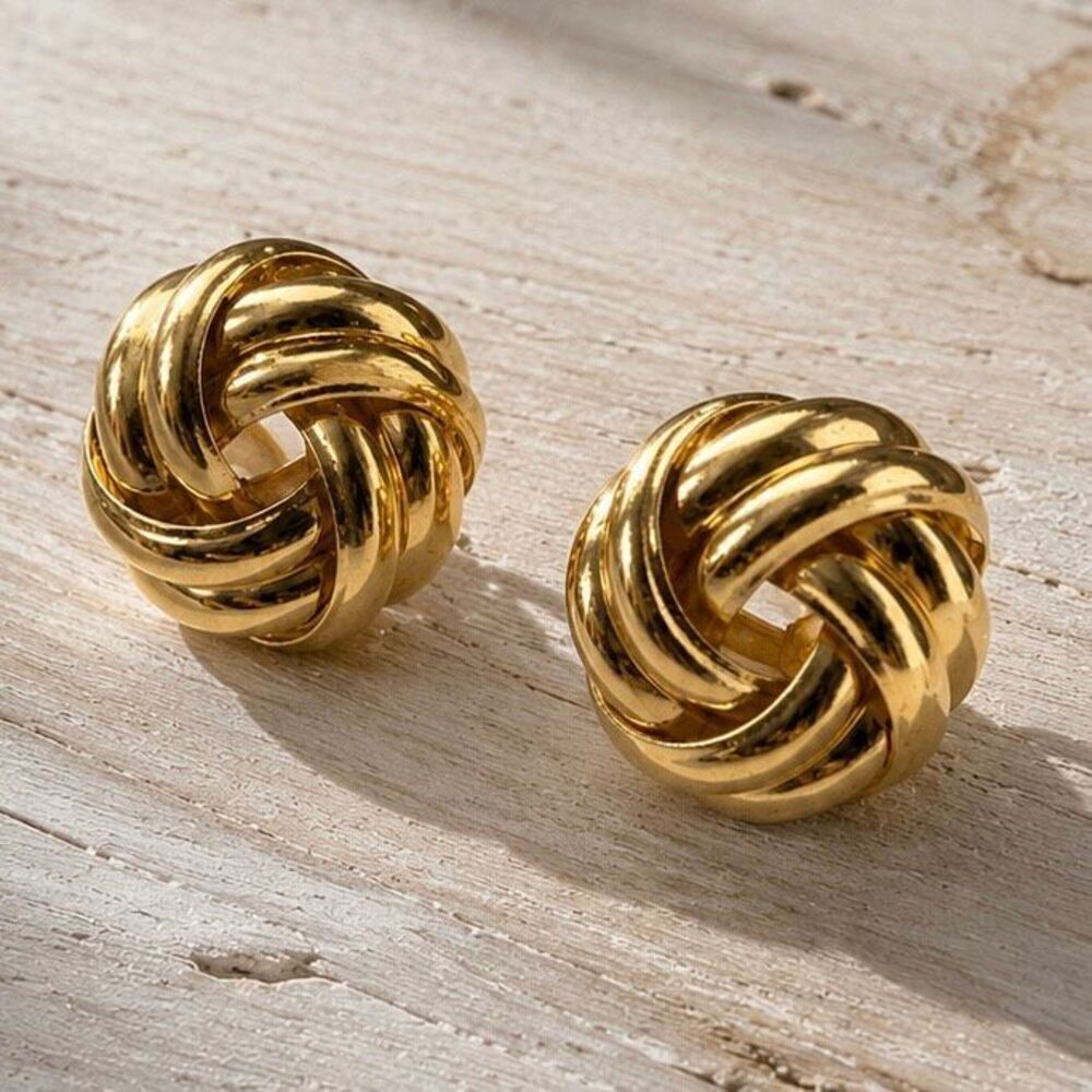 Love Knot Petite Stud Earrings Gold Tone .5”